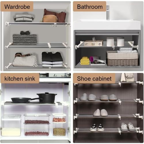 Hershii Tension Shelf Expandable Rod Closet System Heavy Duty Clothes Hanger Adjustable DIY Garage Bathroom Kitchen Storage Organizer Shoe Rack, Plant Stand, Bookshelf