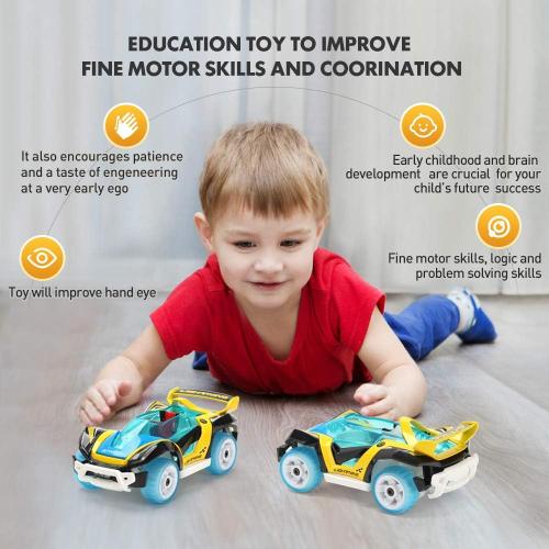 M MOOPAI Pull-Back Toy Cars Take Apart Race Car DIY Car Assembly Toy Tool Kit Build Your Own Car Educational Toy for Kids Boys & Girls Toys Aged 3  (Yellow Blue)