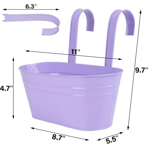 5 Pcs Hanging Flower Pot, Metal Iron Bucket Fence Hanging Planters for Outdoor Plants, Planter Box with Detachable Hooks for Railing Balcony Garden Yard