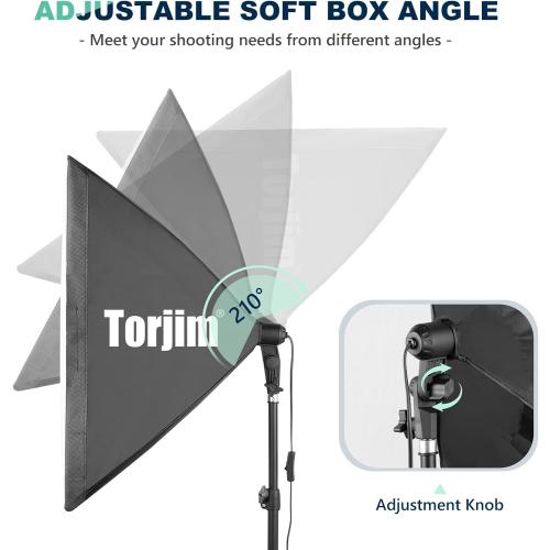 2pcs Size 27x27 Torjim Softbox Photography Lighting Kit, 2Pcs 27 x 27 Professional Soft Box | 3000K-7500K 85W LED Bulbs with Remote, Photography Continuous Lighting Kit for Studio Lights, Portrait, Video Recording
