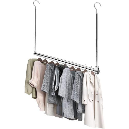 Adjustable Hanging Closet Rod, Extender Hanging Rod, Closet Hanging Organizer, Heavy Duty Closet Bar, Hanging Rod (1 Pack, Chrome)