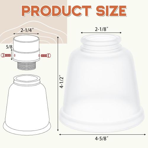 6 Pcs Frosted Glass Globes for Ceiling Fan Lights Covers Glass Lamp Shade Replacement for E26 Chandelier Table Wall Sconce, 2-1/8 Fitter, 4-5/8 Diameter x 4-1/2 Height