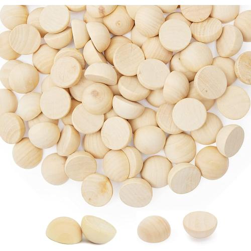 200pcs Mini Half Wooden Beads, 12mm Unfinished Round Split Wood Balls for Craft Paint, 1/2 inch Diameters Natural Half Sphere Ornaments