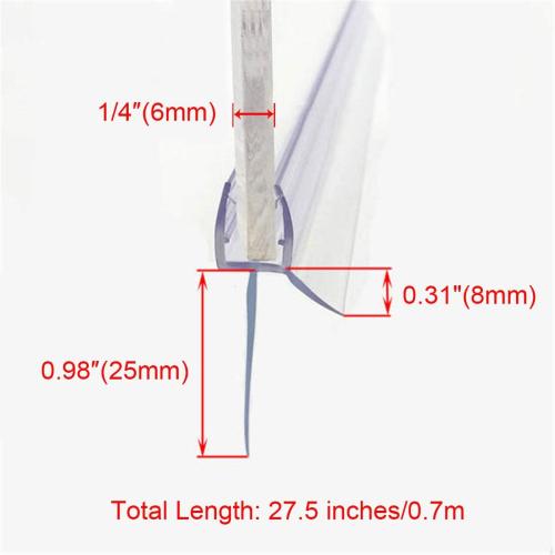 Frameless Shower Door Bottom Seal with Drip Rail 1/4 Thick Glass 27.5 Long Sweep - Glass Door Seal Strip Stop Shower Leaks