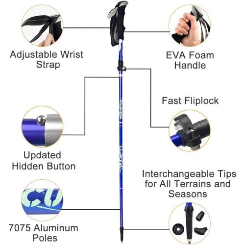 Covacure Trekking Poles Collapsible Hiking Poles - Aluminum Alloy 7075 Trekking Sticks with Quick Lock System, Telescopic, Collapsible, Ultralight for Hiking, Camping & Backpacking