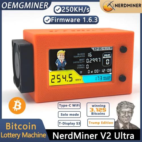 NerdMiner V2 Ultra 250KH/S Edition - Low Power, Fan-Cooled BTC Miner with T Display S3, Lucky Solo Lottery Mining, High Efficiency for Cryptocurrency Enthusiasts