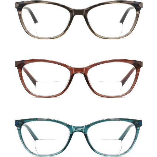 Bifocal Reading Glasses Women Cat Eye Blue Light Blocking Computer Reader Clear Top No Line Transition Ladies Eyewear