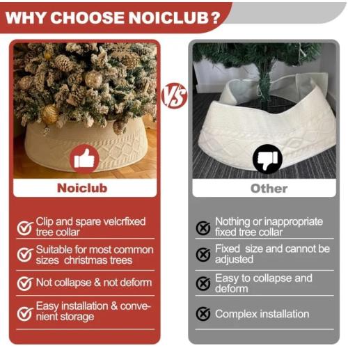 Christmas Tree Collar, Knit White Rustic Farmhouse Christmas Tree Skirt,Adjusted Christmas Tree Base Cover for Artificial Trees for 6ft 6.5 ft 7ft 7.5ft Tree