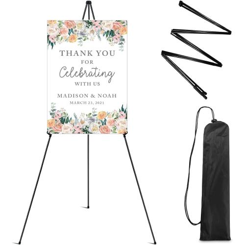 RRFTOK 63 Inch Easel Stand for Sign, Poster Stand and Wedding Sign | Instant-fold metal tripod with carry bag for welcome sign, poster display, foam board and floor use
