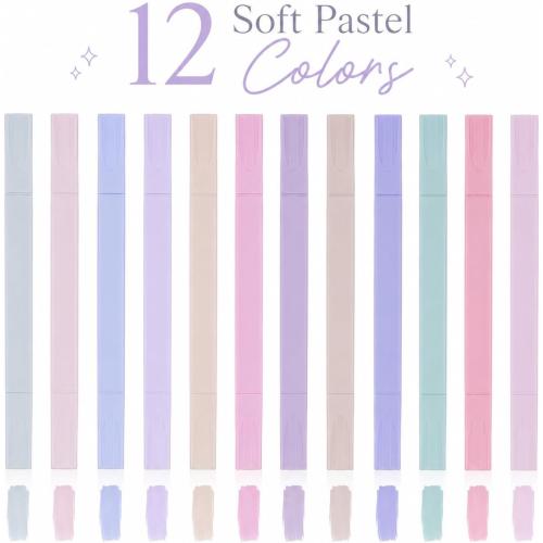 Pastel Highlighters, 12 Pcs Aesthetic No Bleed Bible Highlighters Set | Dual Tip Highlighter Set with Chisel and Fine Tips, for Journaling, Bible Study, Planner, Note Taking, School and Office