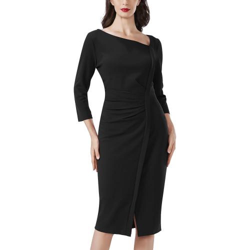 Size S.... Women's Retro 3/4 Sleeve Ruched Elegant Business Pencil Sheath Dress