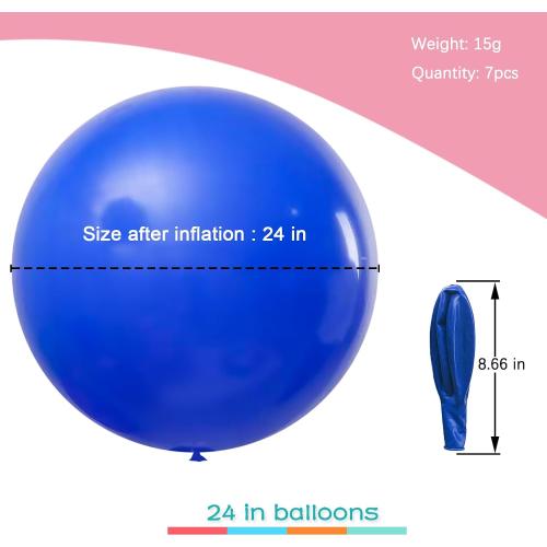 IN-JOOYAA 7Pcs 24 Inch Balloons Royal Blue Giant Round Balloons Large Balloon For Wedding Baby Shower Birthday Party Decorations