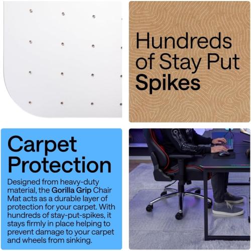 GORILLA GRIP Slip Resistant Clear Office Chair Mat for Carpet Floors, Smooth Rolling Glide Under Desk, Heavy Duty Plastic Computer Mats and Carpeted Floor Protector, Work and Gaming Chairs, 29x47 Lip