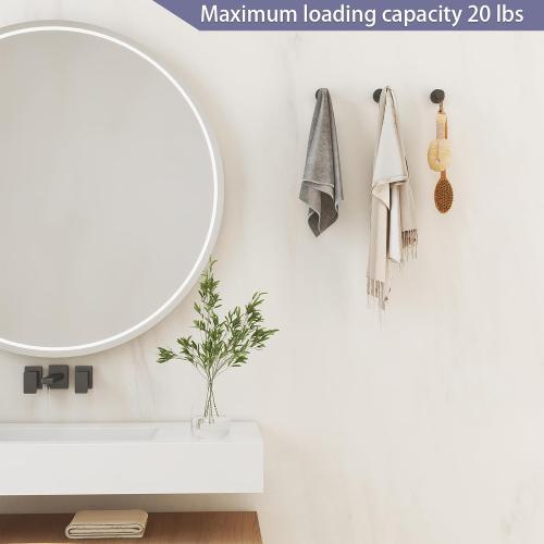Epock Towel Hooks for Bathrooms Screw-in Stainless Steel Robe Coat Clothes Hook Bathroom & Kitchen Round Style Wall Hooks Rustproof 3 Packs -Matt Black