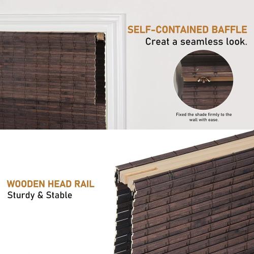 SEEYE Cordless Bamboo Roman Shades, Blackout Natural Bamboo Blinds for Indoor Windows, Roll Up Blind Privacy Shade for Home, Office, Door, UV Resistant & Easy to Install, 44 W x 64 H, Brown