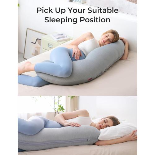 Momcozy J-Shaped Pregnancy Pillow for Sleeping with Cooling Cover – Maternity Body Pillow for Pregnant Women, Side Sleeper Support for Belly, Hip & Leg, Deep Grey