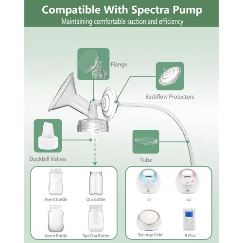 4 Full Pump Parts Kits for Spectra S1/S2/9 Plus/Synergy Gold, Replacement Kit for Spectra Pump Parts 4PC,Include 21mm Flange, Duckbill Valve, Tube, Bottle, Backflow Protector, Not Original Accessories