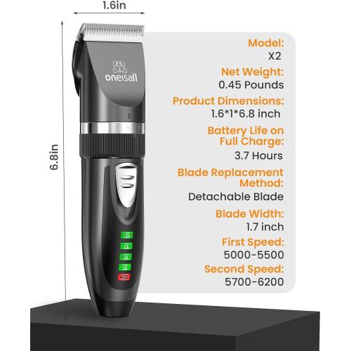 oneisall Quiet Cat Clippers for Matted & Long Hair, 2-Speed Cordless Pet Shaver Grooming Kit for Cats, Small Dogs & Animals (Black)