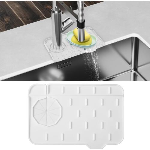 Sink Faucet Splash Guard Mat Silicone Soap Dish Pad Small Faucet Handle Drip Catch Sponge Holder Sink Protector Trays for Bathroom Kitchen Countertop Gadgets Accessories 8.3 x 5.7 Inch