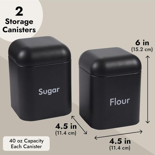 Juvale Flour & Sugar Storage Containers - Set of 2 40 oz (4.5 x 6 in) Black Iron - Airtight Silicone Gasket Seal - Flour Canister & Sugar Container