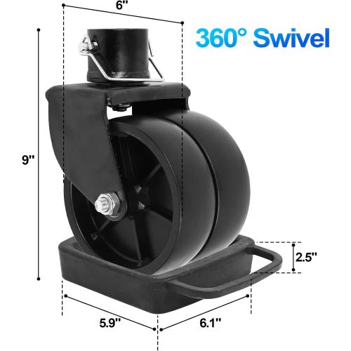 Trailer Jack Wheel with Chock - 6 Dual Caster with Double Wheel Chock Capacity 2000lbs fits Any Jack Better Soft Ground Roll Trailer Parts(Black)