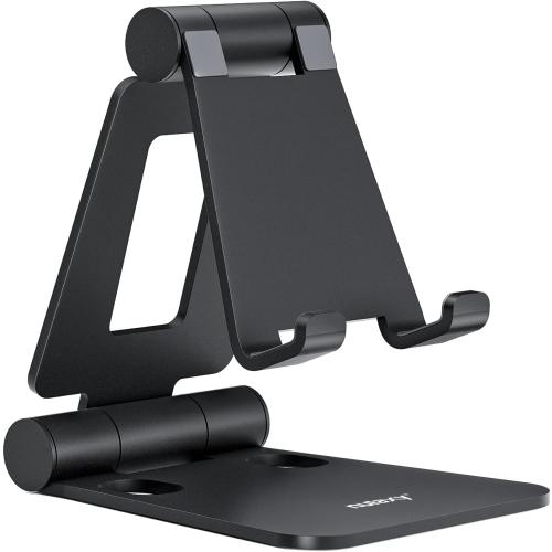 Nulaxy Dual Folding Cell Phone Stand, Fully Adjustable Foldable Desktop Phone Holder Cradle Dock Compatible with iPhone 17 16 15 14 13 12 11 Pro Max Xs Xr X 8, Nintendo Switch, All Phones