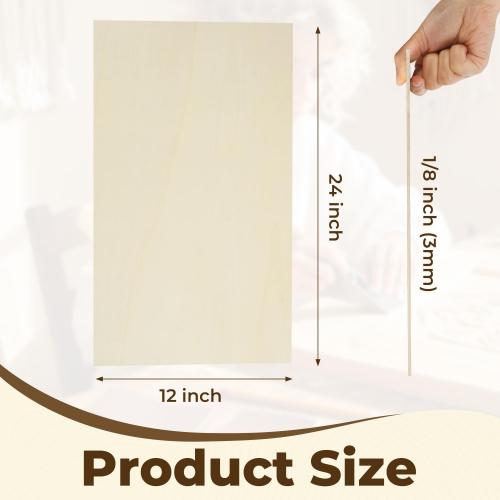 12 Pack Basswood Plywood Sheets 12x24x1/8, Basswood for Laser Cutting | Smooth Surface, Uniform Thickness, No Burrs, No Warping, No Knots, No Cracks