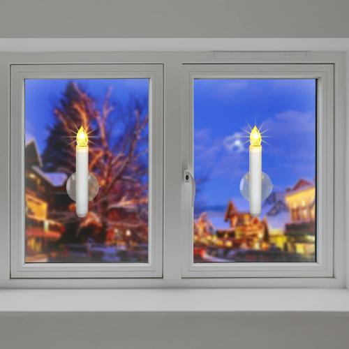 Homemory 12PCS Christmas LED Window Candles with 6h Timer, 2X Brighter Flameless Taper Candle with Suction Cups Battery Operated for Window, Flickering Candlesticks for Christmas Home Wedding Decor