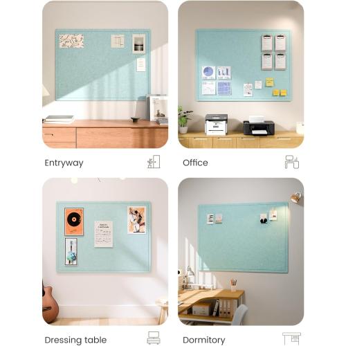 Fluxynara 47.2 x 35.4 Large Bulletin Board, Aqua Blue | Cork Board Alternative with 24 Removable Adhesive Tabs, Foldable Felt Pin Board for Home, Office, Classroom & Dorm