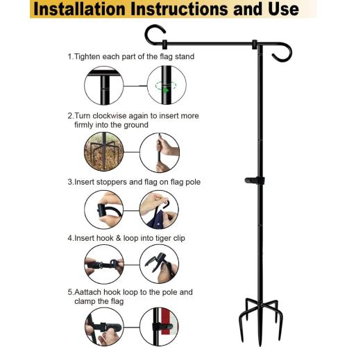49 Inch Garden Yard Flag Stand Holder with 5 Forked Base for 12 X 18 Sign Decoration, 1 Pack