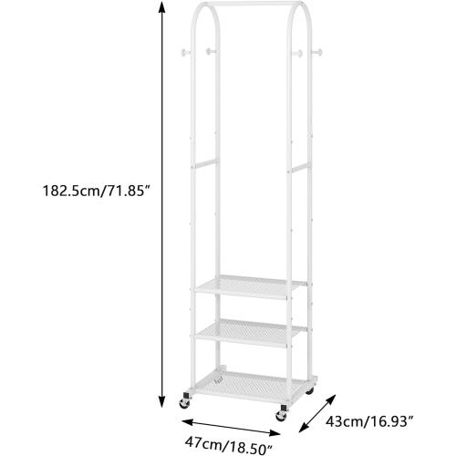 Heavy Duty Clothing Rack with Wheels,Modern Garment Rack with 3 Metal Shelves, 71.8Inches Display Rack for Hanging Clothes, Hanging Rod for Small Spaces,White