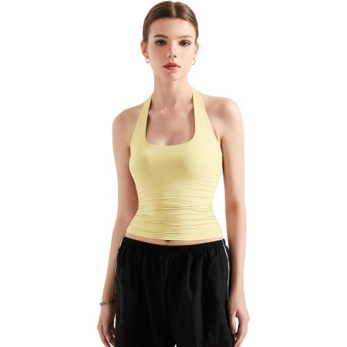 Yellow Size XS SUUKSESS Women Halter Tank Tops Double Lined Backless Y2K Trendy Going Out Tops