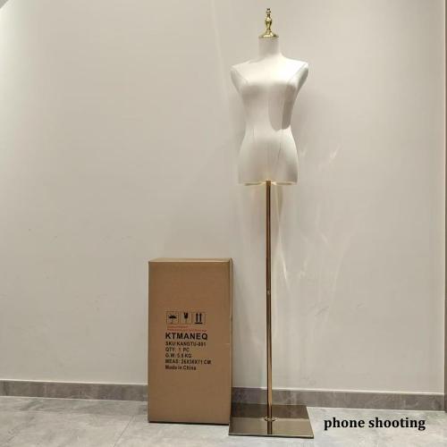 Adjustable Female Dress Form Mannequin with Golden Metal Stand for Clothes Window Display