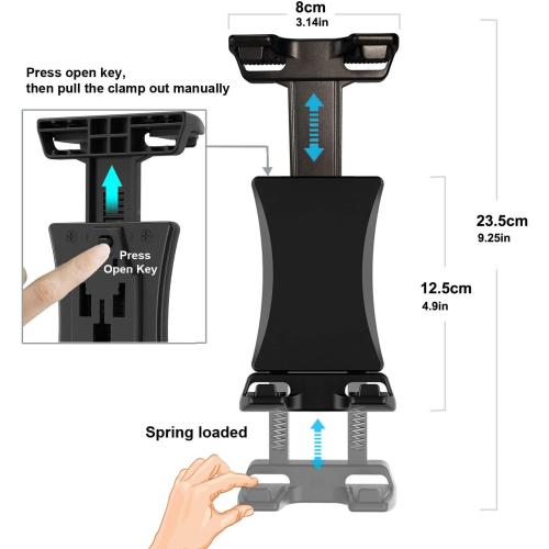IPad Tripod Mount Adapter 360 Degree Rotatable Universal Tablet Clamp Holder for iPad Pro 12.9 11 10.5, iPad Air Mini, Surface Tab, Galaxy Tab and 3.5 to 13.5in Phone Tablet, for Tripod, Monopod