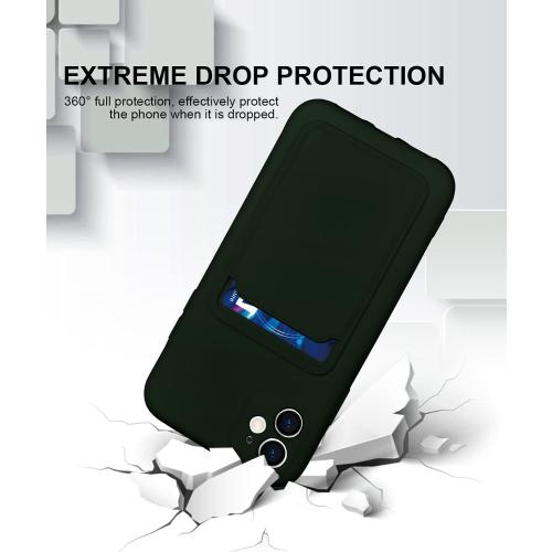 Green -Silicone Card Case Compatible with iPhone 11 6.1 inch, Shock-Absorbing Protective Case with Card Holder, Soft Slim Wallet Case Compatible with iPhone 11 case-Deep Green