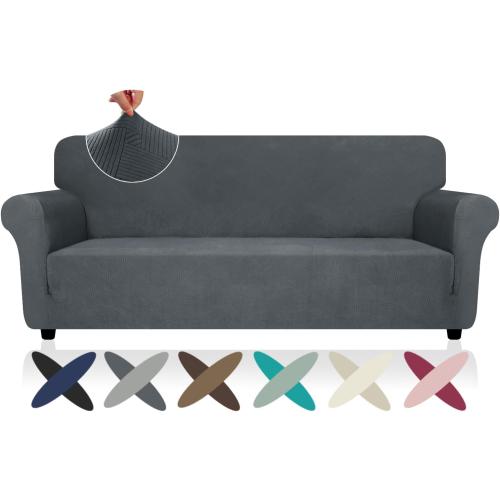 Super Stretch Couch Cover  New Striped Sofa Covers Fitted Slipcovers with Elastic Bottom, Dog Cat Pets Proof Spandex Fabric Comfortable & Durable (Dark Grey, Sofa)