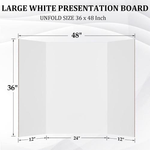 Ndsox 4 Pack 36 x 48 White Trifold Poster Board Large Corrugated Tri Fold Business Presentation Boards Picture Posterboard for Science Fairs, School Projects, Event Displays, Art Exhibitions