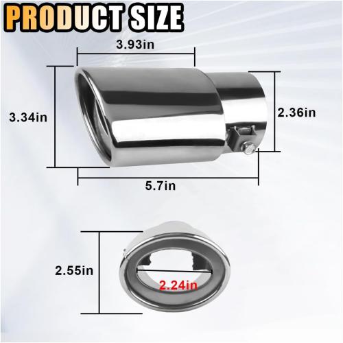 Stainless Steel Car Exhaust Tip, 2.5 Inlet 3.3 Outlet Adjustable Chrome-Plated Finish Exhaust Tailpipe, Car Exhaust Pipe Modification Tail Throat Tail Pipe, Fit for Most Cars (Straight, Silver)