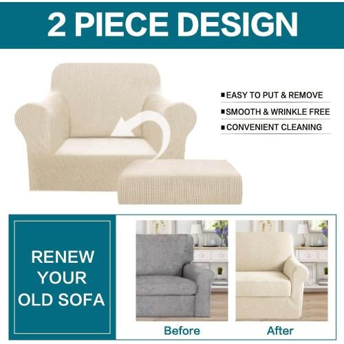 Turquoize 2 Piece Chair Covers for Living Room Armchair Cover Armchair Slipcovers with Arms Feature Thick Jacquard Fabric (Chair,Biscotti Beige)