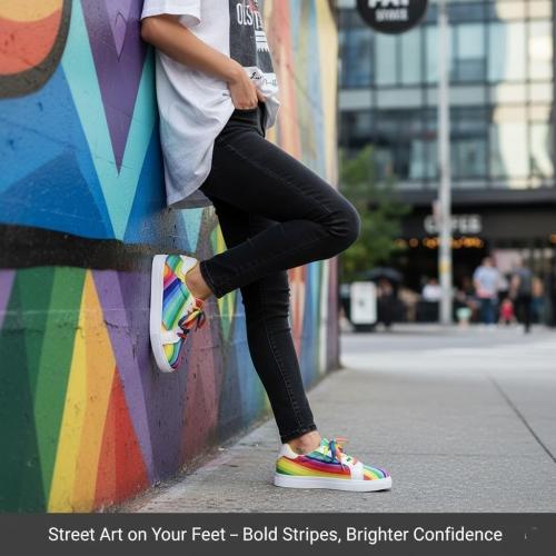 Womens Platform Sneakers Rainbow Stripe | Colorful Casual Fashion Shoes Lightweight Low Top for Everyday Walking 39