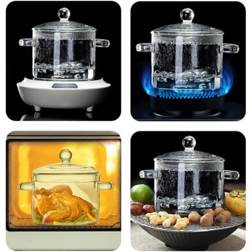 Clear Glass Pot, Cooking Pot with Lid and Handle, Clear Saucepan, Resistant Borosilicate Pot, Glass Saucepan for Cooking On Stove, Stovetop Simmer Pot (1.9L/64oz)