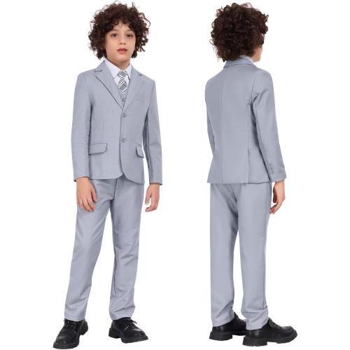 Size L color 3PCS Boys Formal Suit Jacket, Pants and Shirt Set Grey