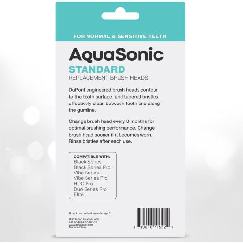 AquaSonic Standard Replacement Brush Heads | ADA Accepted | for Normal & Sensitive Teeth | Compatible with Many AquaSonic Toothbrush Handles (8 Pack White)