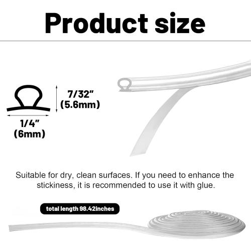 Tondiamo Shower Door Side Strip Seal Glass Translucent Shower Door Side Strip Seal Soft Clear PVC Frameless Glass Sweep to Stop Water(7/32 x 98.4 Inches,2 Rolls)