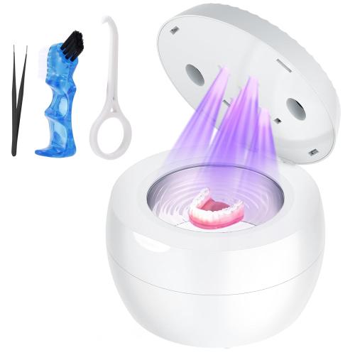 Ultrasonic Retainer Cleaner Machine, Cleaning Pod for Jewelry Cleaner, Dentures, Mouth Guards, Rings, Earrings, Glasses- 200ML 45kHz One-Touch 5-Minute Deep Clean (White)