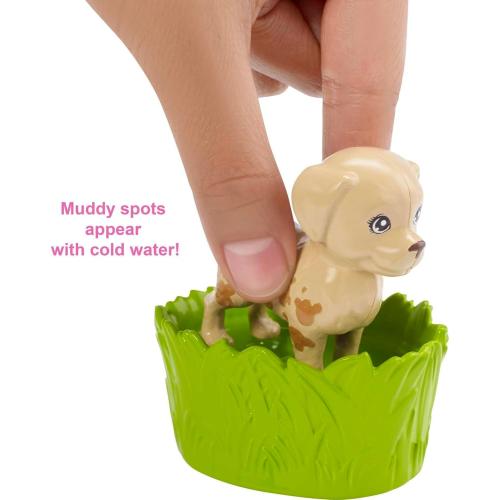 Barbie Play 'n Wash Pets Playset with 3 Color-Change Animals & 10 Toy Accessories, Blonde Fashion Doll with Blue Eyes