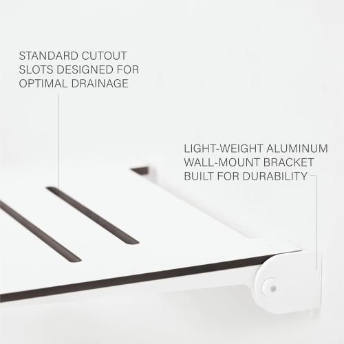 Seachrome 18 inch Silhouette Slimline Folding Wall Mount Shower Bench Seat, White Seat with White Frame
