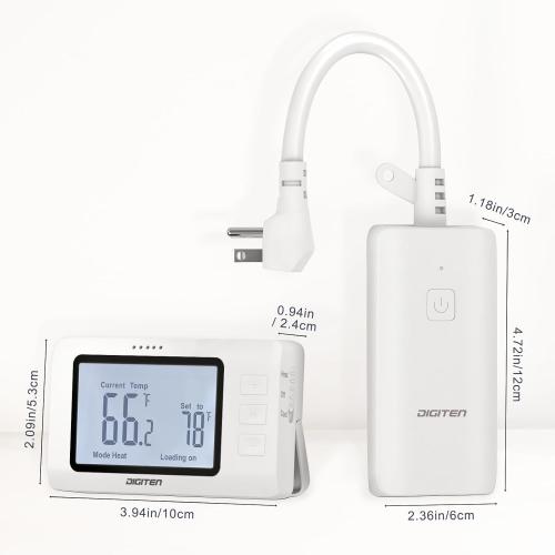 Remote Control Thermostat, pre-Wire Temp Controller with Heating/Cooling Mode, ℃ /℉ Switch, Temperature-Controlled Plug for Space heaters, Window AC, Fans, 110V