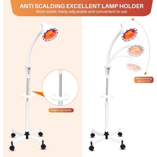 White Infrared Light Therapy 275W Red Infrared Therapy Lamp for Body or Pain Therapy Device with Timer and Adjustable Height Stand