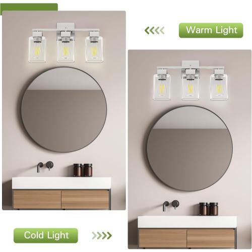 Espird Brush Nickel Bathroom Vanity Light - 3 Light Bathroom Light Fixture Square Design & UL Certification & Square Bath Room Lights Fixture Over Mirror